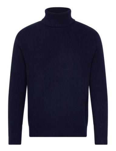 Eddie Wool Rib Rollneck Knit Tops Knitwear Turtlenecks Navy Les Deux