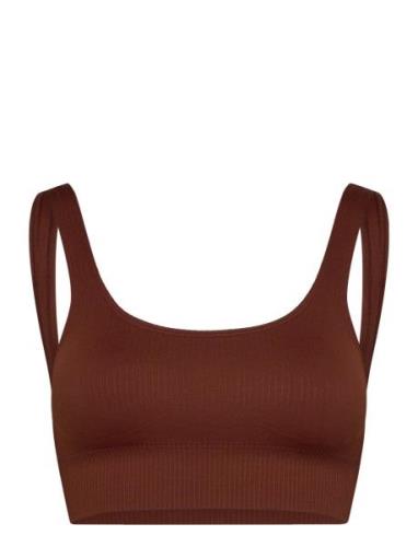 Ribbed Seamless Bra Lingerie Bras & Tops Sports Bras - All Brown Aim´n