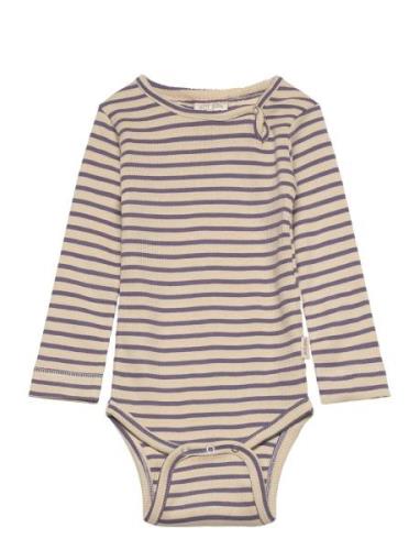 Body L/S Modal Striped Bodies Long-sleeved Beige Petit Piao