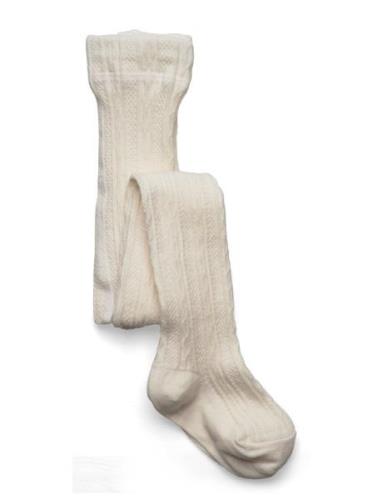 Cable Knitted Stockings Offwhite Tights Cream Geggamoja