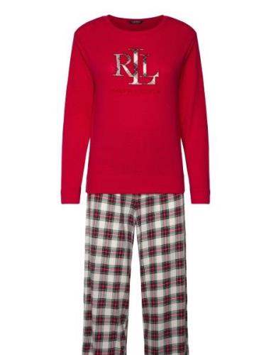 Lrl L/S Crew Neck Long Pant Pj Set Pyjamas Red Lauren Ralph Lauren Hom...