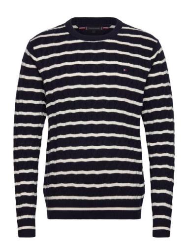 Classic Cotton Cable Crew Neck Tops Knitwear Round Necks Navy Tommy Hi...