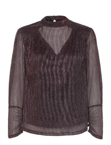 Lurex High Neck Top Tops Blouses Long-sleeved Burgundy Scotch & Soda