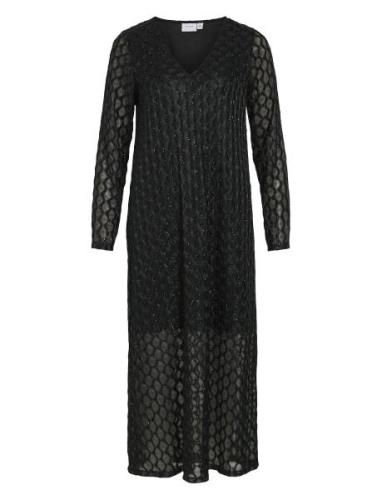 Vizalma V-Neck L/S Midi Dress/R Maxikjole Festkjole Black Vila