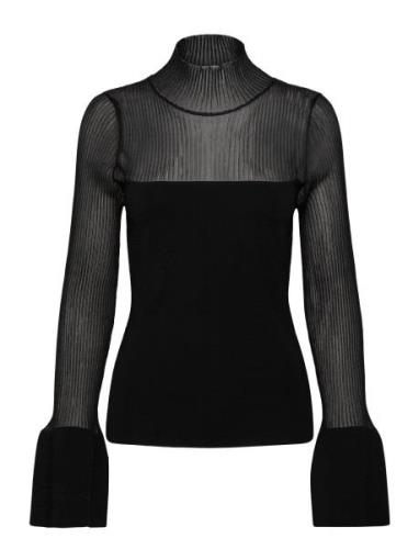 Millie Sheer Knitted Top Tops Blouses Long-sleeved Black Malina