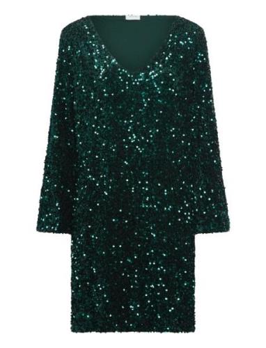 Vifaith V-Neck L/S Sequin Dress/Vol Kort Kjole Green Vila