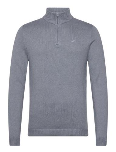 Hco. Guys Sweaters Tops Knitwear Half Zip Jumpers Grey Hollister