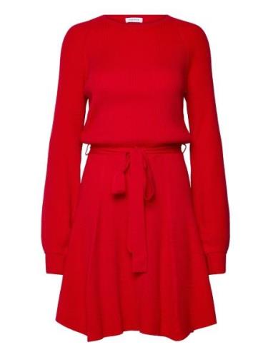 Rib Knitted Skater Dress Dresses Knitted Dresses Red Bubbleroom