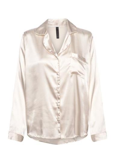 Satin Long-Sleeved Jacket Topp White Hunkemöller