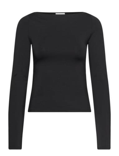 Boatneck Long Sleeve Tops T-shirts & Tops Long-sleeved Black Weekday