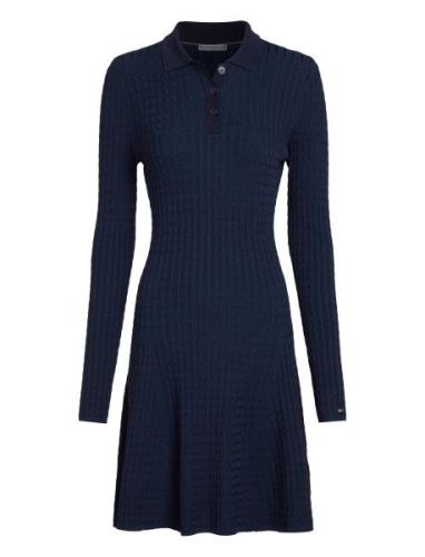 Rayon Cable F&F Ls Midi Dress Kort Kjole Navy Tommy Hilfiger