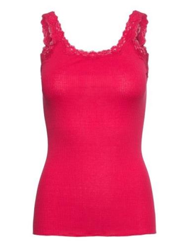 Silk Top W/ Lace Tops T-shirts & Tops Sleeveless Red Rosemunde