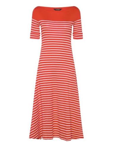 Striped Cotton Midi Dress Knelang Kjole Orange Lauren Ralph Lauren