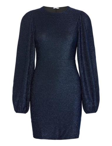 Puff Sleeve Sparkling Dress Kort Kjole Navy Bubbleroom