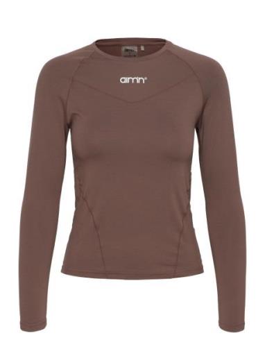 Soft Basic Long Sleeve Sport T-shirts & Tops Long-sleeved Brown Aim´n