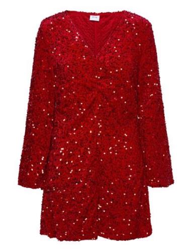 Vibarina Wide Sleeve Glitter Dress Kort Kjole Red Vila