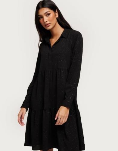 JDY - Svart - Jdypiper L/S Foil Shirt Dress Wvn